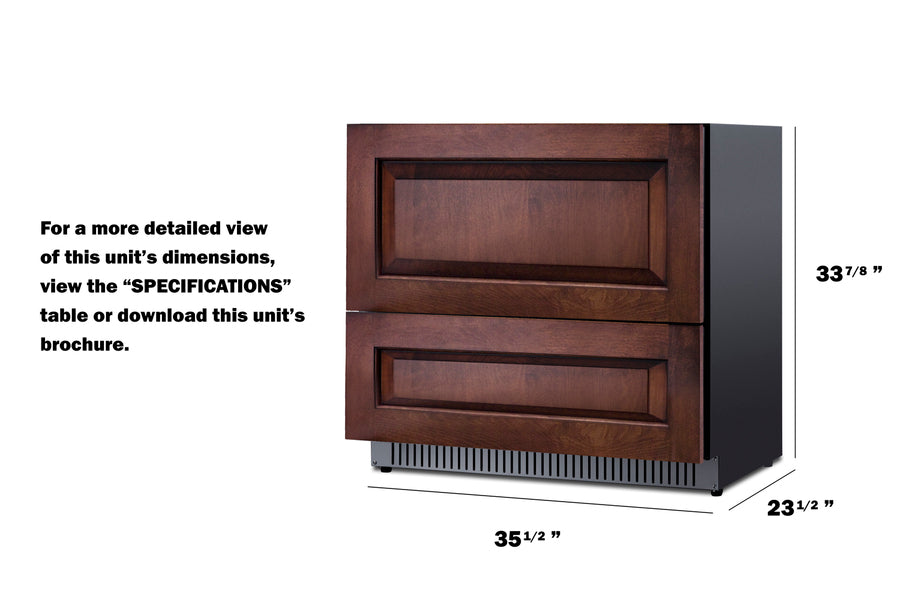 36" Wide 2-Drawer All-Refrigerator (Panels Not Included)  - Summit SPR36332DPNR