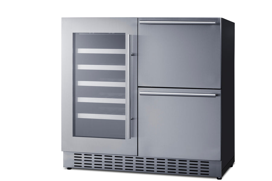36" Wide Combination Wine Cellar & 2-Drawer Refrigerator - Summit SWCDAR36UC - Summit - Wine Fridge Pros