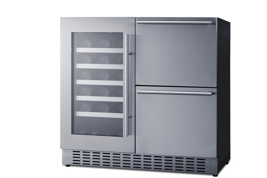 36" Wide Combination Wine Cellar & 2-Drawer Refrigerator - Summit SWCDAR36UC - Summit - Wine Fridge Pros