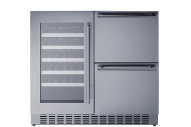 36" Wide Combination Wine Cellar & 2-Drawer Refrigerator - Summit SWCDAR36UC - Summit - Wine Fridge Pros