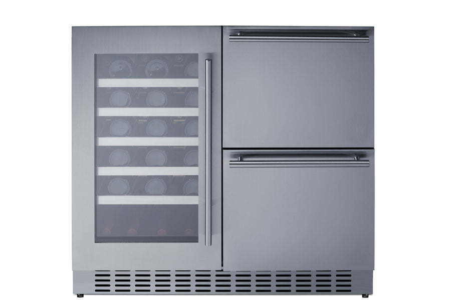 36" Wide Combination Wine Cellar & 2-Drawer Refrigerator - Summit SWCDAR36UC - Summit - Wine Fridge Pros