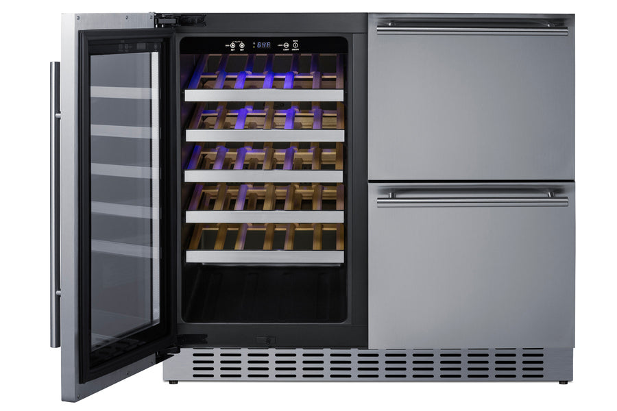 36" Wide Combination Wine Cellar & 2-Drawer Refrigerator - Summit SWCDAR36UC