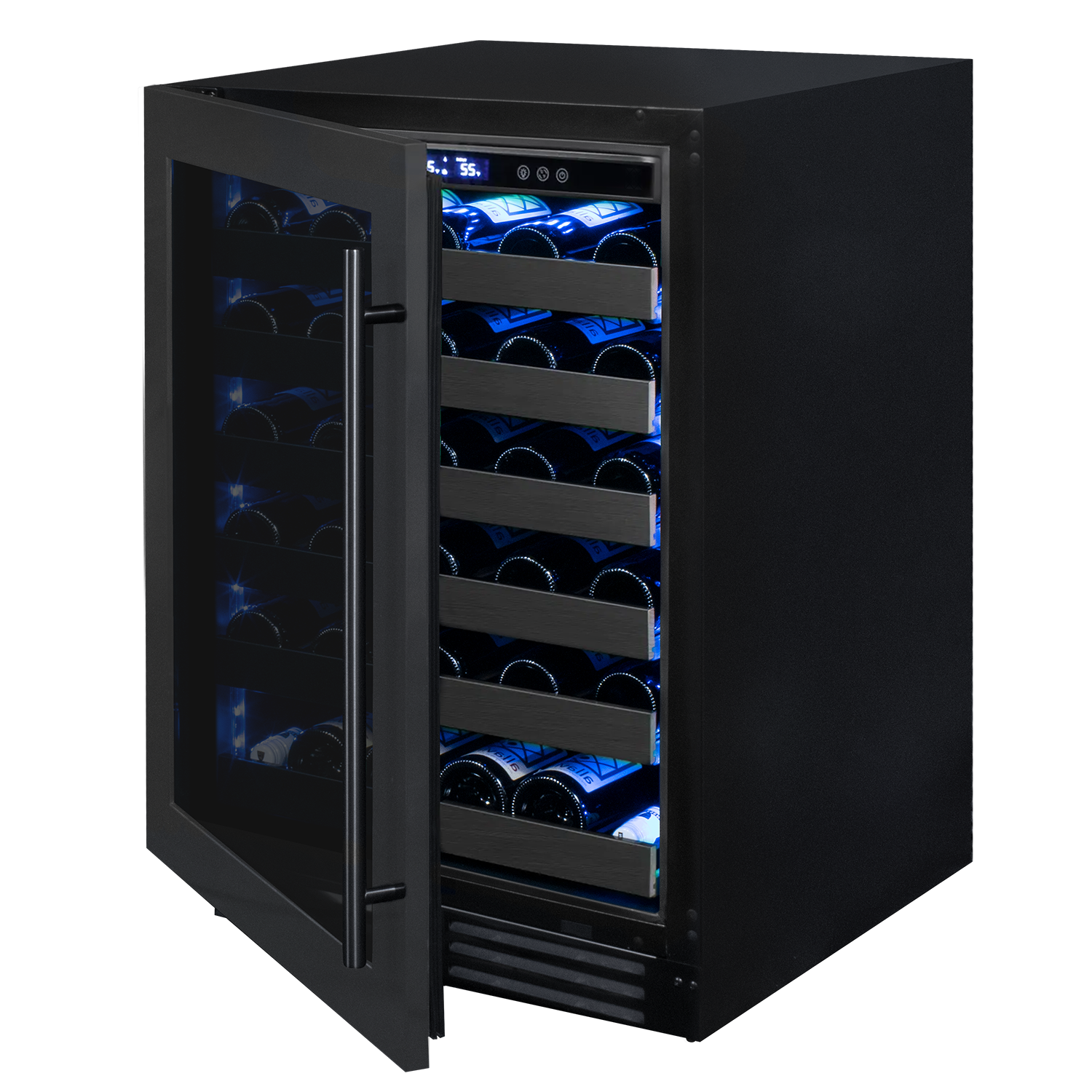 Reserva Series 50 Bottle 34" Tall Single Zone Left Hinge Black Stainless Steel Wine Cooler Refrigerator - Allavino BDW5034S-1BSL - Allavino - Wine Fridge Pros