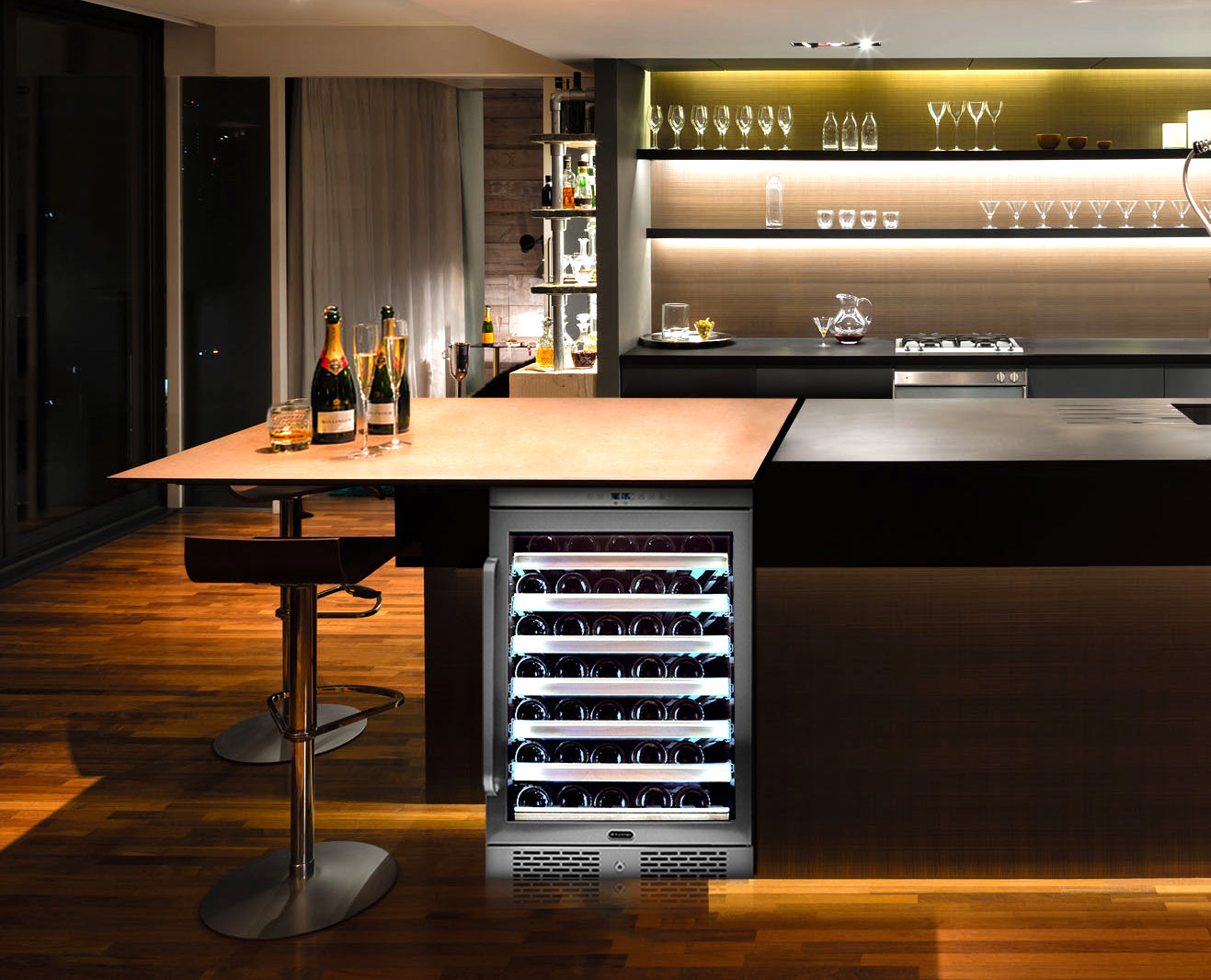 Elite Spectrum Lightshow 54 Bottle Stainless Steel 24" Built-in Wine Refrigerator with Touch Controls and Lock - Whynter BWR-545XS - Whynter - Wine Fridge Pros