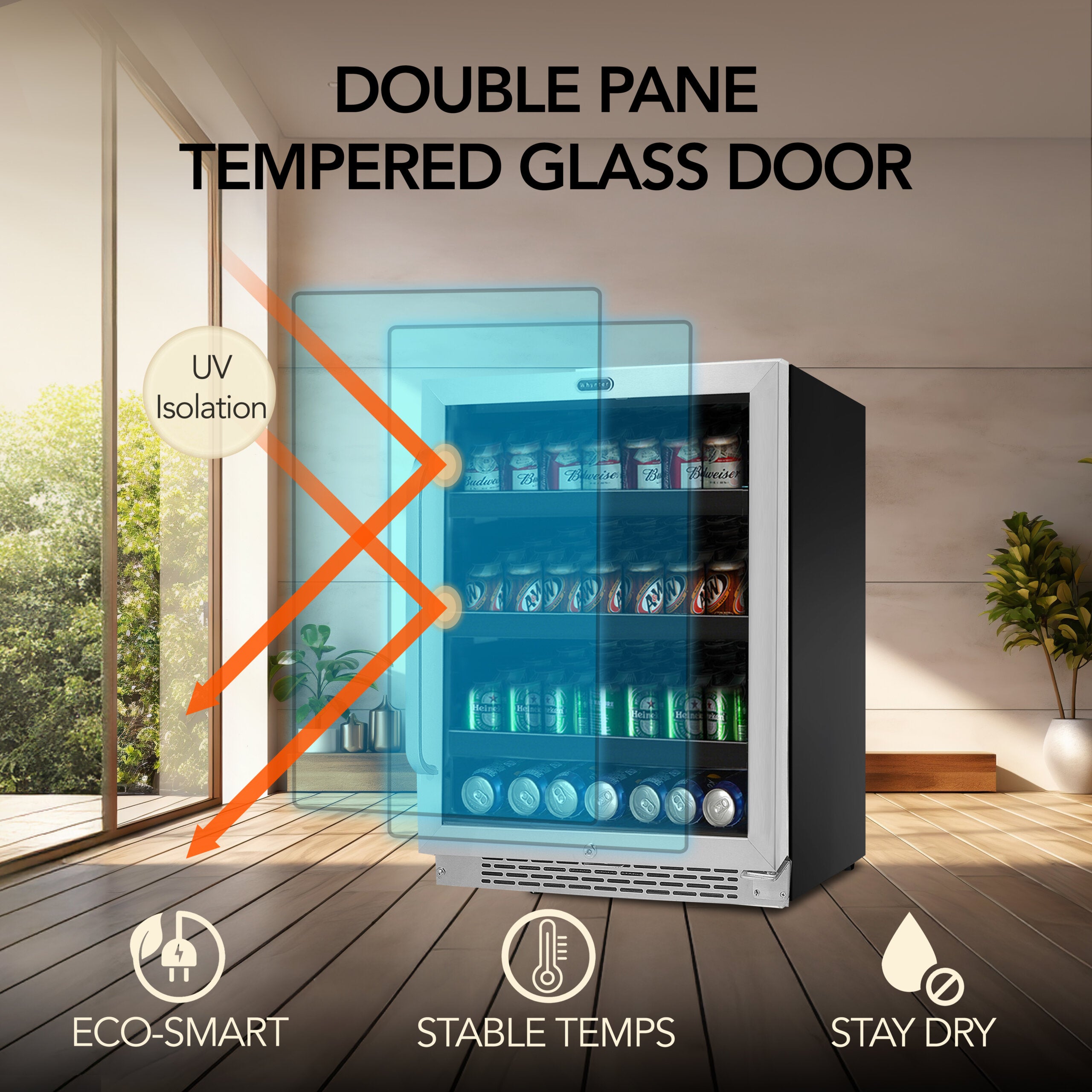 24″ Built-In 182 Can Undercounter Stainless Steel Beverage Refrigerator cooler with Reversible Door, Digital Control, Lock and Carbon Filter | BBR-148SB