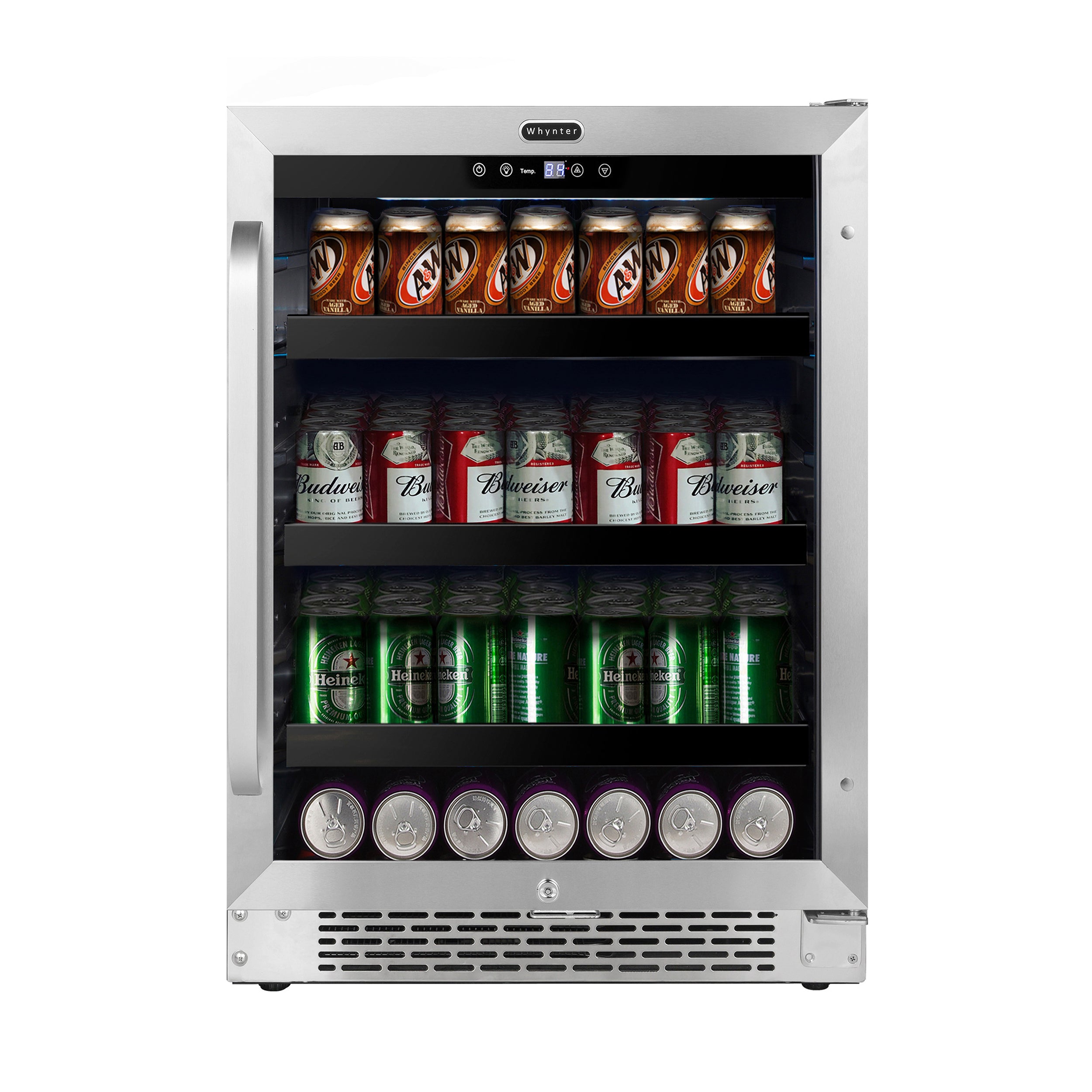 24″ Built-In 182 Can Undercounter Stainless Steel Beverage Refrigerator cooler with Reversible Door, Digital Control, Lock and Carbon Filter | BBR-148SB