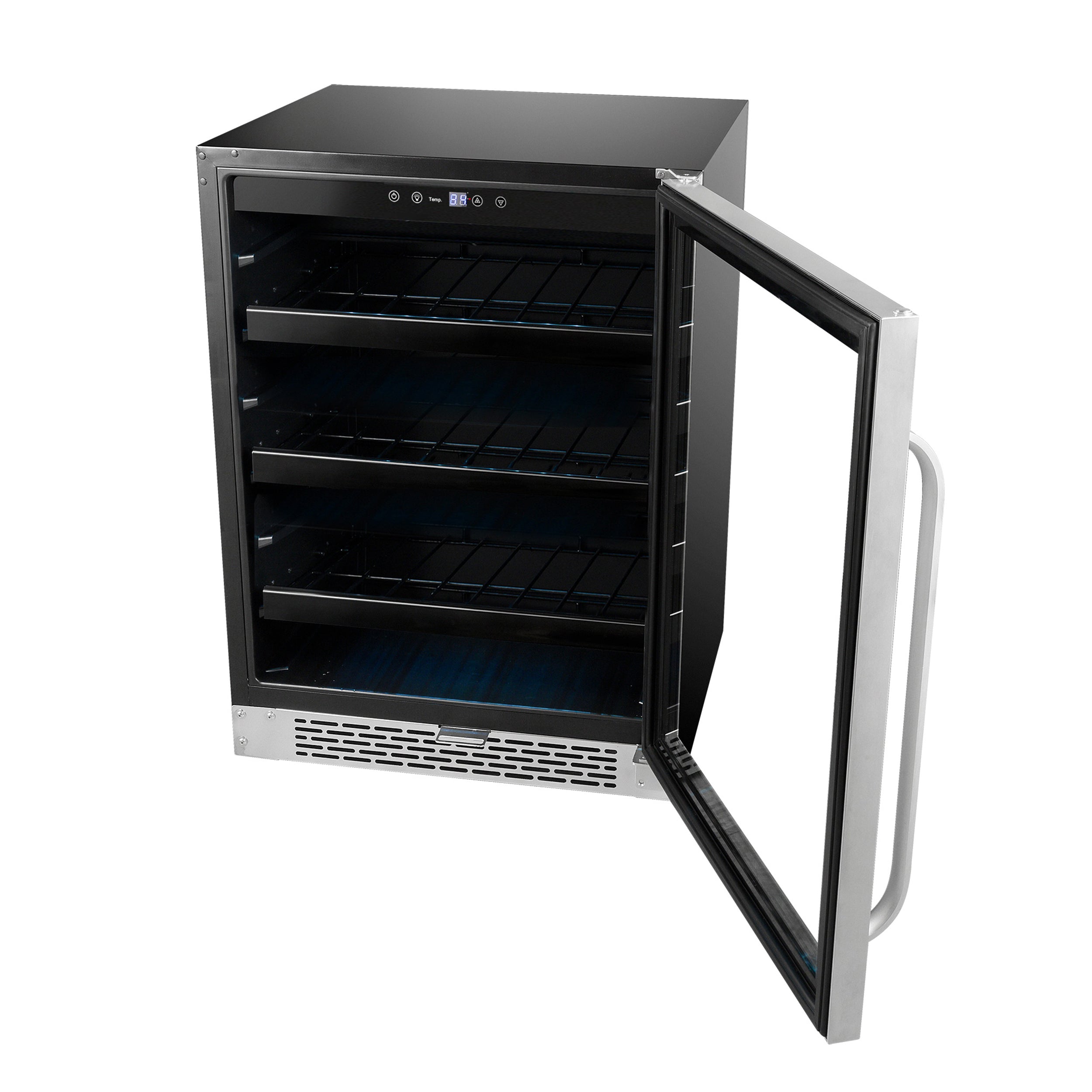 24″ Built-In 182 Can Undercounter Stainless Steel Beverage Refrigerator cooler with Reversible Door, Digital Control, Lock and Carbon Filter | BBR-148SB