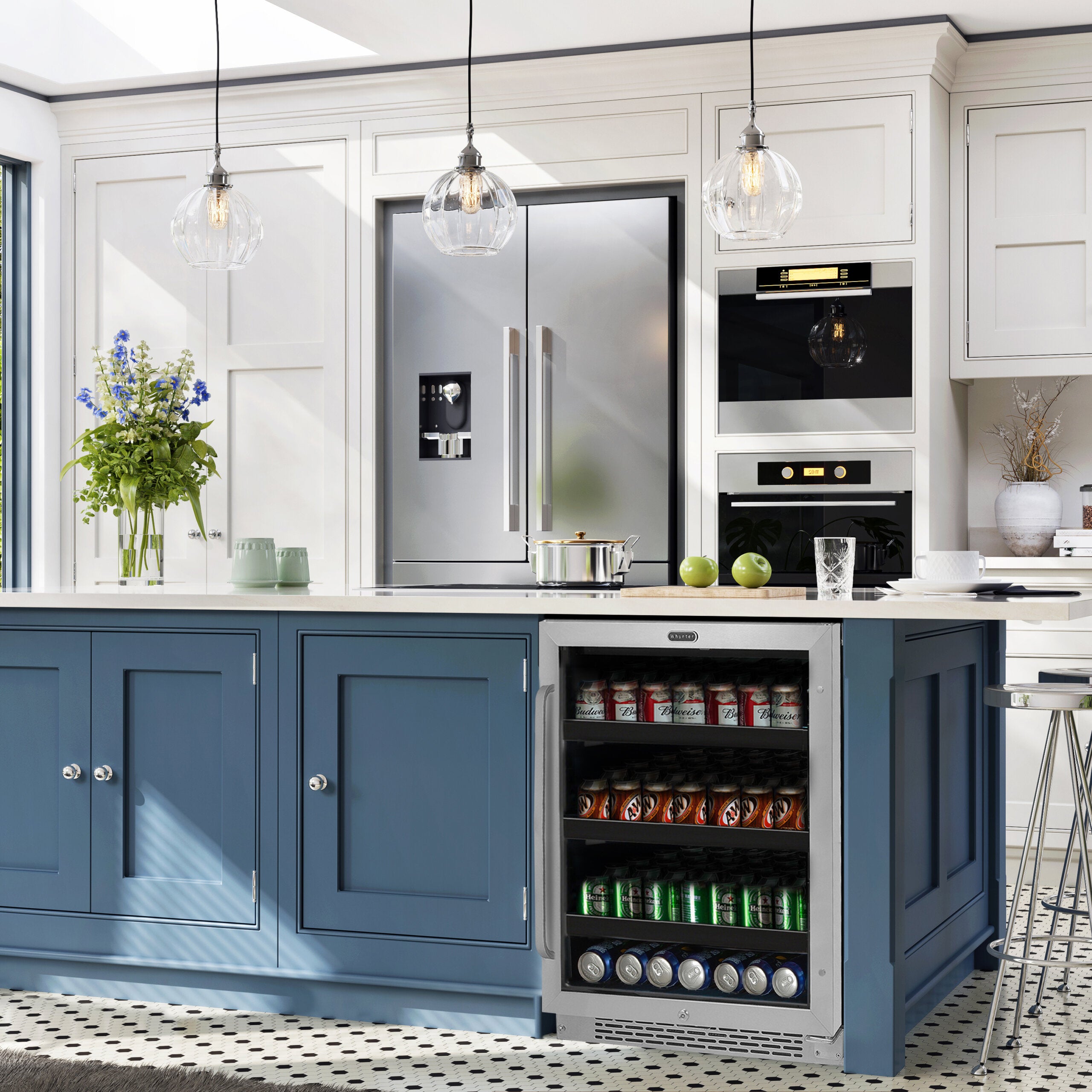 24″ Built-In 182 Can Undercounter Stainless Steel Beverage Refrigerator cooler with Reversible Door, Digital Control, Lock and Carbon Filter | BBR-148SB