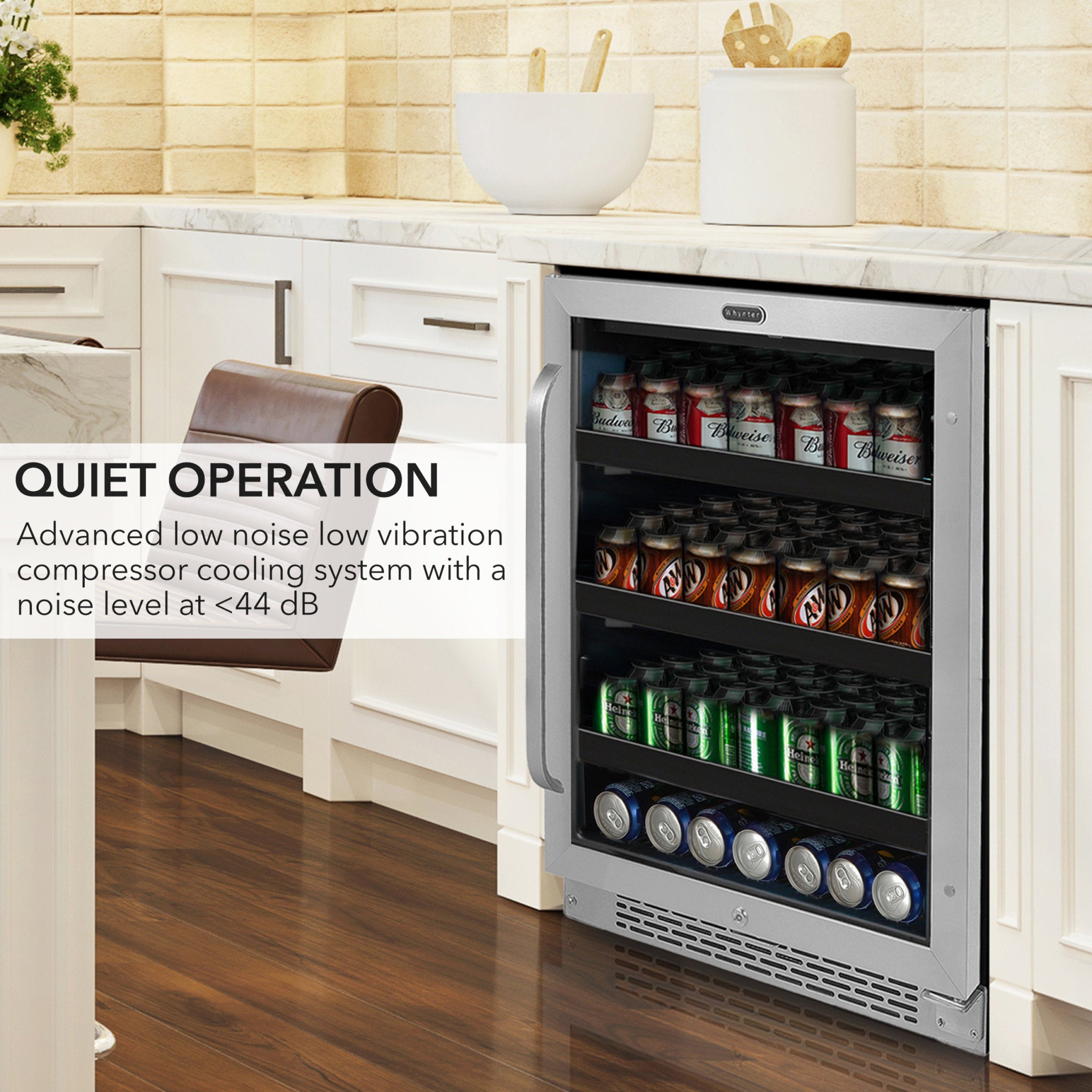 24″ Built-In 182 Can Undercounter Stainless Steel Beverage Refrigerator cooler with Reversible Door, Digital Control, Lock and Carbon Filter | BBR-148SB