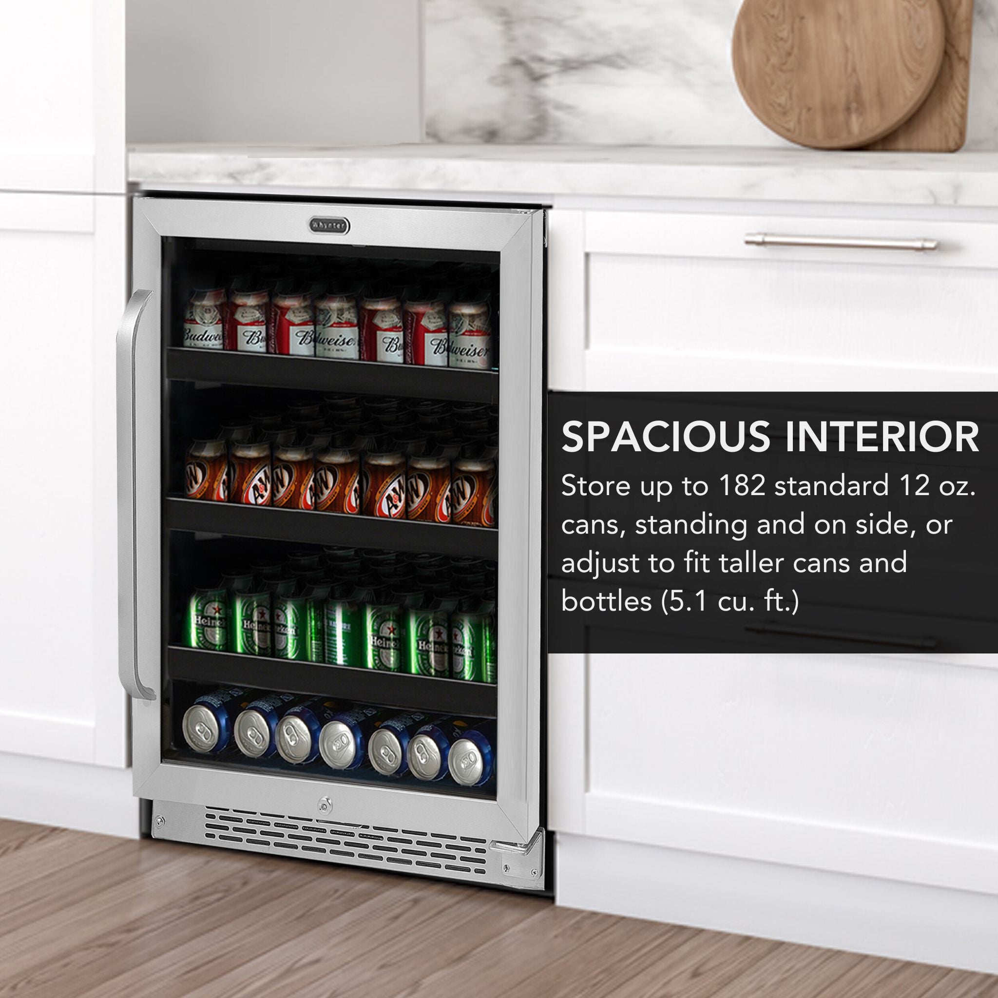 24″ Built-In 182 Can Undercounter Stainless Steel Beverage Refrigerator cooler with Reversible Door, Digital Control, Lock and Carbon Filter | BBR-148SB