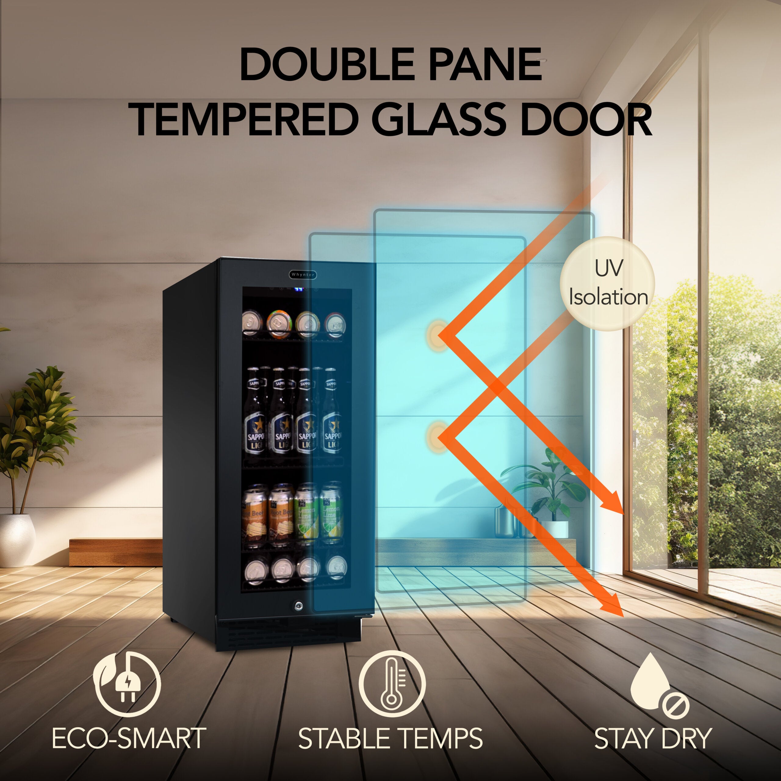 15″ Built-in Black Glass 128-can capacity 3.0 cu ft. Beverage Refrigerator - Whynter BBR-801BG - Whynter - Wine Fridge Pros