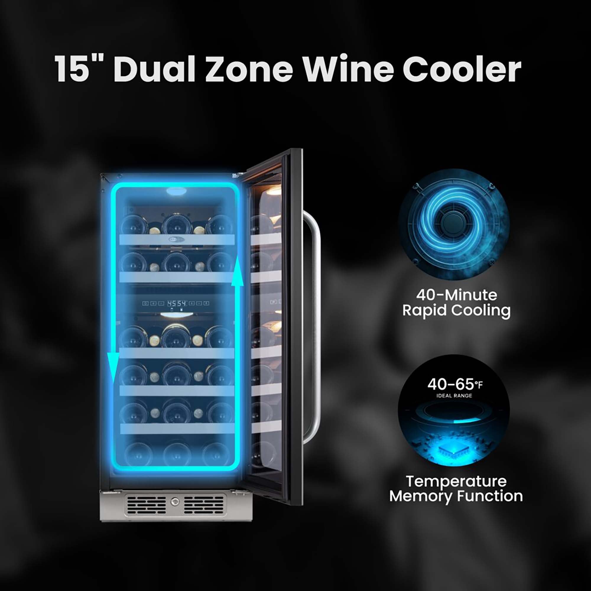 15″ Undercounter 29 Bottle Seamless Stainless Steel Wine Fridge - BSR-029DW