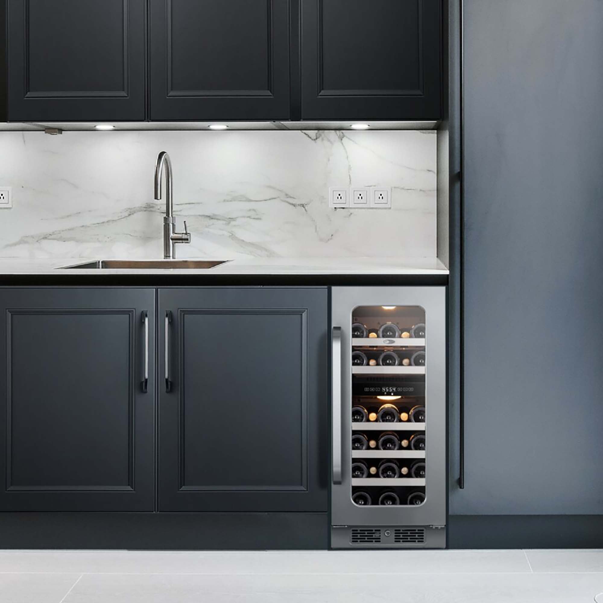 15″ Undercounter 29 Bottle Seamless Stainless Steel Wine Fridge - BSR-029DW