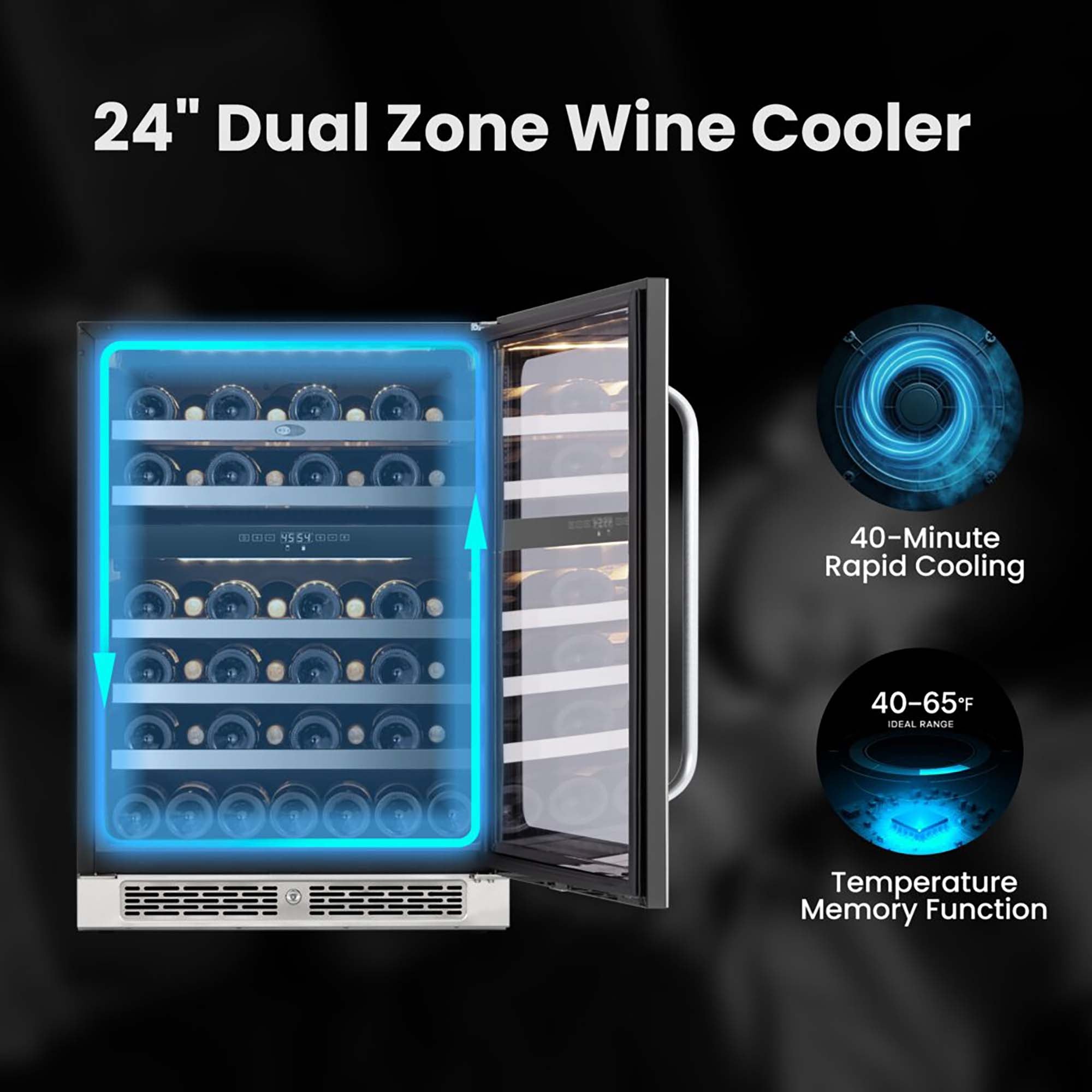 24″ Undercounter 46 Bottle Seamless Stainless Steel Wine Fridge | BSR-046DW