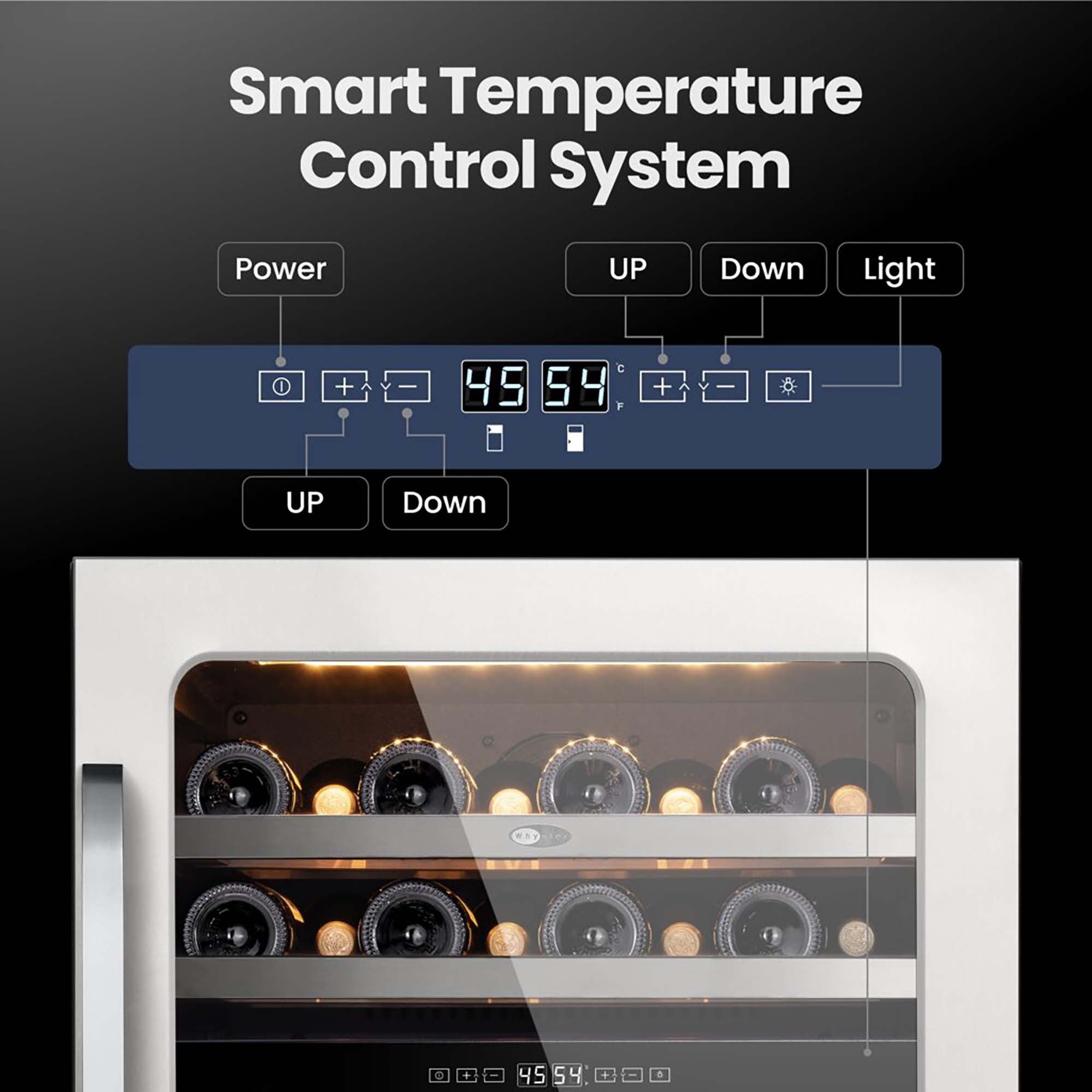 24″ Undercounter 46 Bottle Seamless Stainless Steel Wine Fridge | BSR-046DW