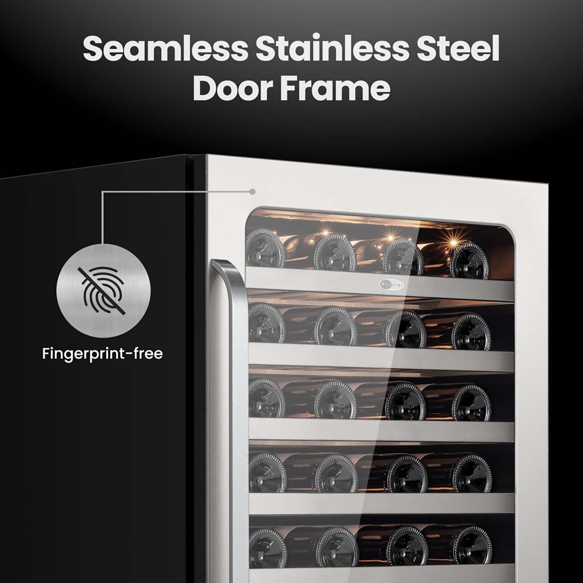 24″ Undercounter 54 Bottle Seamless Stainless Steel Wine Fridge | BSR-054SW