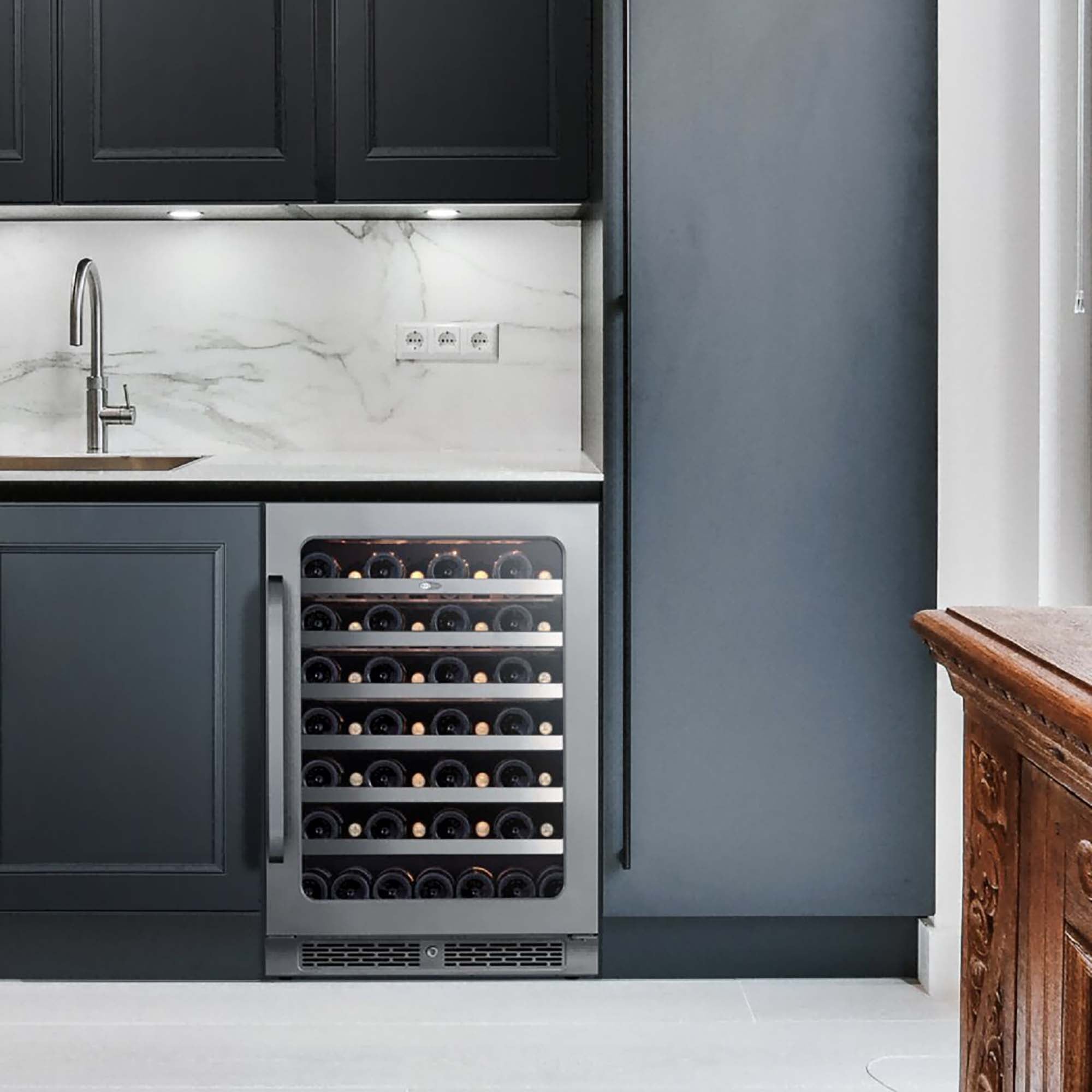 24″ Undercounter 54 Bottle Seamless Stainless Steel Wine Fridge | BSR-054SW