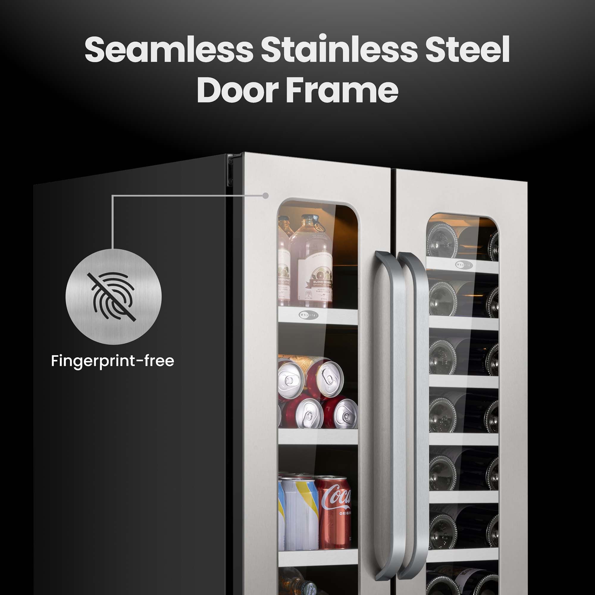 24″ Built-In French-door Dual Zone Seamless Stainless Steel 76 Can 20 Bottle Beverage/Wine Refrigerator | Whynter BSR-6020FDS