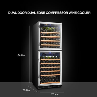 133 BOTTLE DUAL DOOR WINE COOLER - LANBO  LW133DD - Lanbo Appliances - Wine Fridge Pros