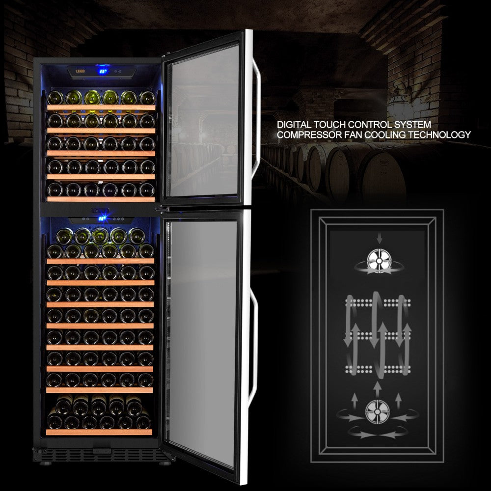 162 BOTTLE DUAL DOOR WINE COOLER - LANBO  LW162DD - Lanbo Appliances - Wine Fridge Pros