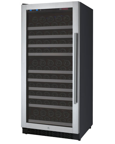 24" Wide FlexCount II Tru-Vino 128 Bottle Single Zone Stainless Steel Left Hinge Wine Refrigerator - Allavino VSWR128-1SL20 - Allavino - Wine Fridge Pros