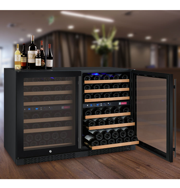 47" Wide FlexCount II Tru-Vino 112 Bottle Dual Zone Black Side-by-Side Wine Refrigerator - Allavino 2X-VSWR56-1B20 - Allavino - Wine Fridge Pros