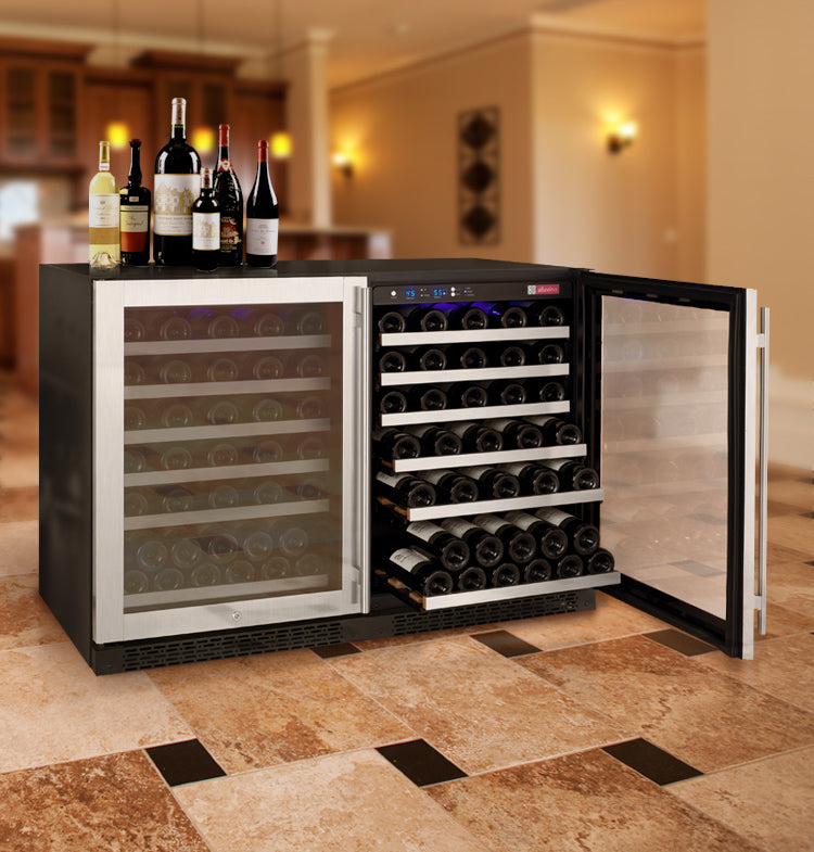 47" Wide FlexCount II Tru-Vino 112 Bottle Dual-Zone Stainless Steel Side-by-Side Wine Refrigerator - Allavino 2X-VSWR56-1S20 - Allavino - Wine Fridge Pros