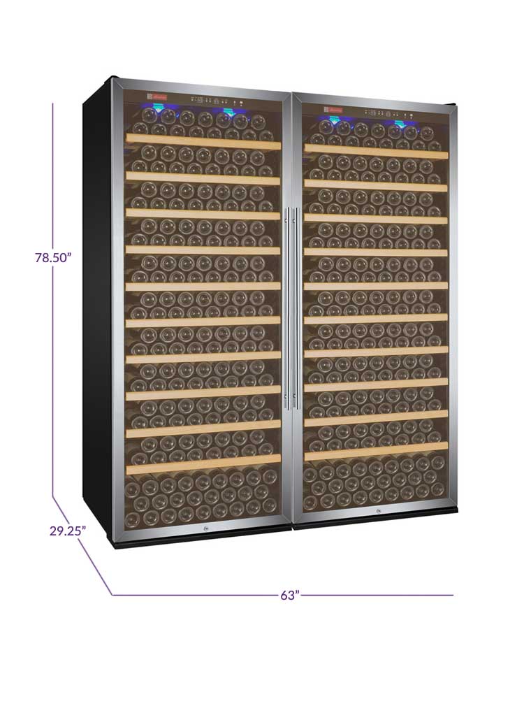 63" Wide Vite II Tru-Vino 554 Bottle Dual Zone Stainless Steel Side-by-Side Wine Refrigerator - Allavino 2X-YHWR305-1S20 - Allavino - Wine Fridge Pros