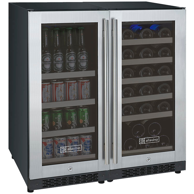 30" Wide FlexCount II Tru-Vino 30 Bottle/88 Can Dual Zone Stainless Steel Side-by-Side Wine Refrigerator/Beverage Center - Allavino 3Z-VSWB15-2S20 - Allavino - Wine Fridge Pros