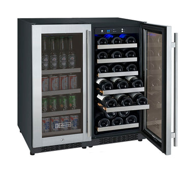 30" Wide FlexCount II Tru-Vino 30 Bottle/88 Can Dual Zone Stainless Steel Side-by-Side Wine Refrigerator/Beverage Center - Allavino 3Z-VSWB15-2S20 - Allavino - Wine Fridge Pros
