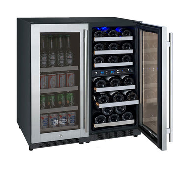 30" Wide FlexCount II Tru-Vino 30 Bottle/88 Can Dual Zone Stainless Steel Side-by-Side Wine Refrigerator/Beverage Center - Allavino 3Z-VSWB15-3S20 - Allavino - Wine Fridge Pros
