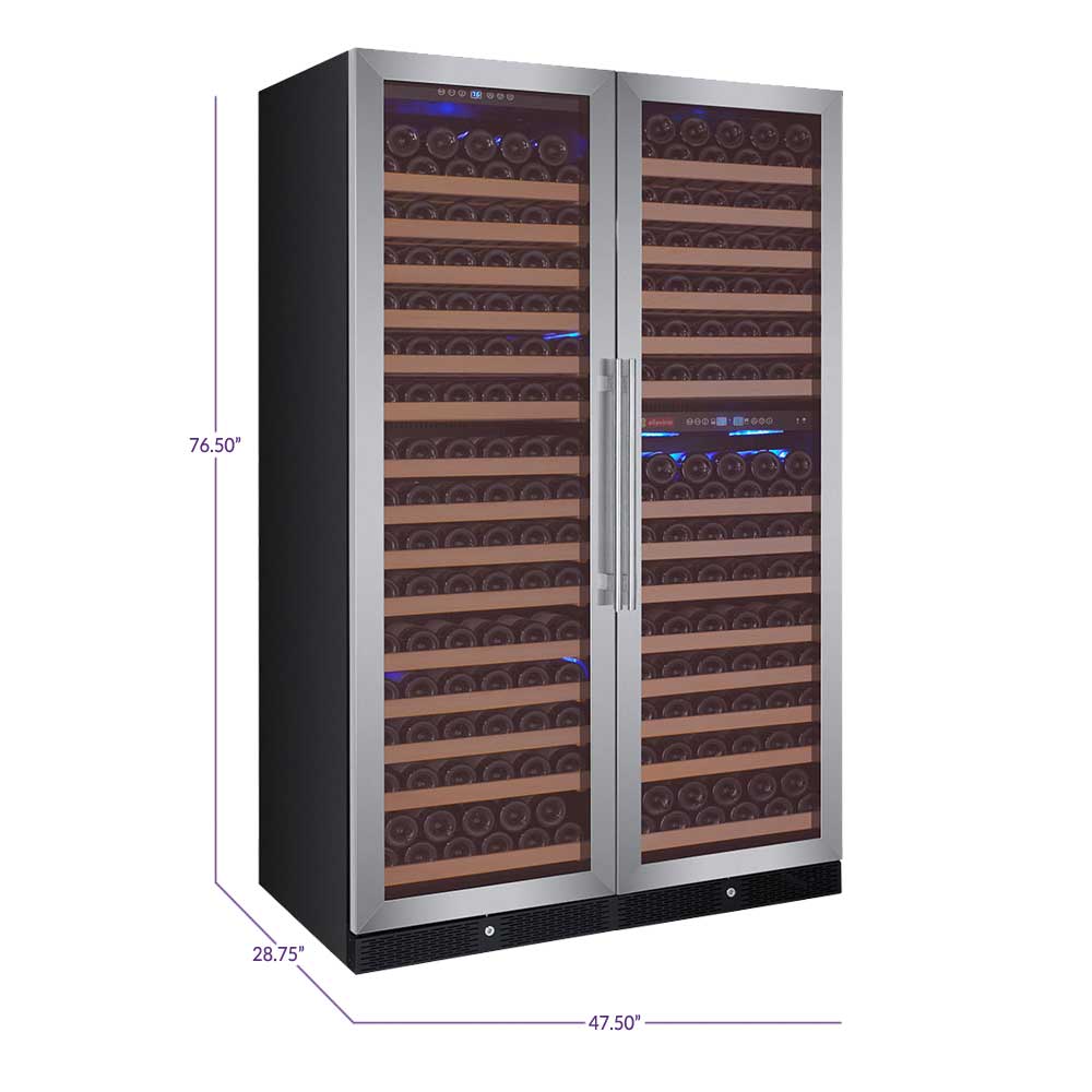 48" Wide FlexCount Classic II Tru-Vino 346 Bottle Three Zone Stainless Steel Side-by-Side Wine Refrigerator - Allavino 3Z-YHWR7274-S20 - Allavino - Wine Fridge Pros