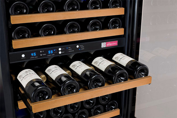 47" Wide FlexCount II Tru-Vino 112 Bottle Three Zone Black Side-by-Side Wine Refrigerator - Allavino 3Z-VSWR5656-B20 - Allavino - Wine Fridge Pros