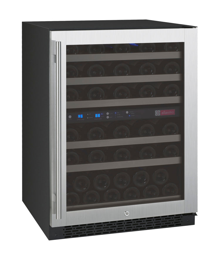 24" Wide FlexCount II Tru-Vino 56 Bottle Dual Zone Stainless Steel Right Hinge Wine Refrigerator - Allavino VSWR56-2SR20 - Allavino - Wine Fridge Pros