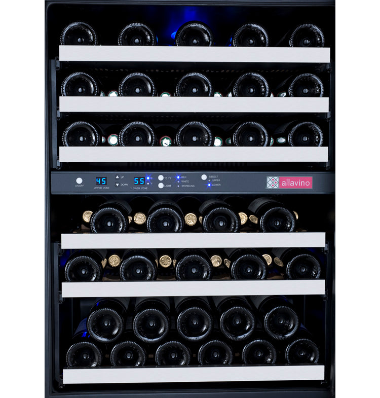 24" Wide FlexCount II Tru-Vino 56 Bottle Dual Zone Stainless Steel Right Hinge Wine Refrigerator - Allavino VSWR56-2SR20 - Allavino - Wine Fridge Pros