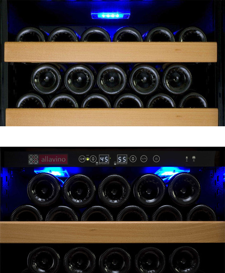 63" Wide Vite II Tru-Vino 554 Bottle Dual Zone Black Side-by-Side Wine Refrigerator - Allavino 2X-YHWR305-1B20 - Allavino - Wine Fridge Pros