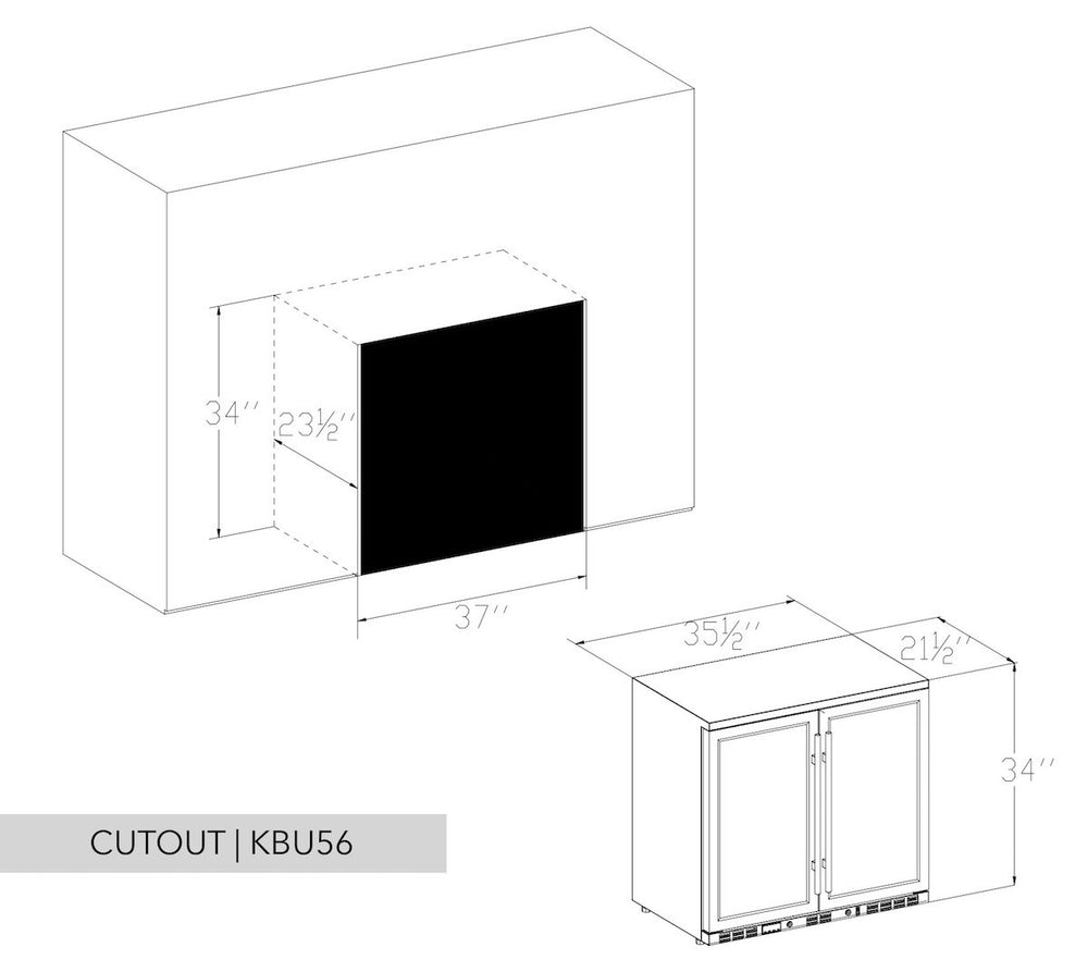 36 Inch Heating Glass 2 Door Built In Beverage Fridge - KingsBottle KBU56M - KingsBottle - Wine Fridge Pros