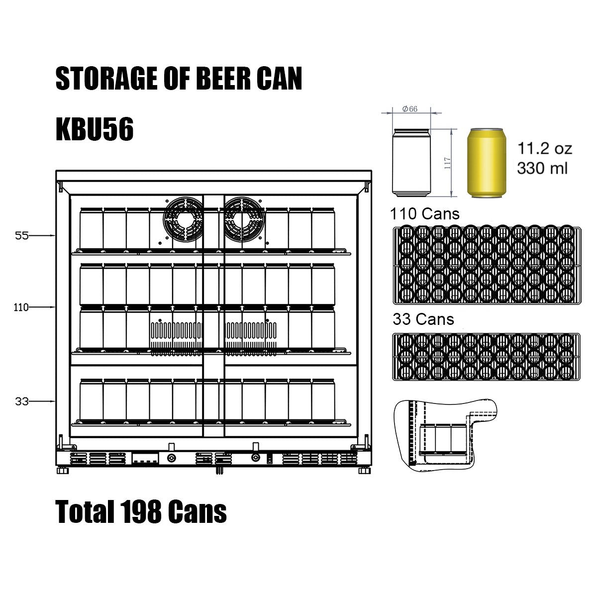 36 Inch Outdoor Beverage Refrigerator 2 Door For Home - KingsBottle KBU56ASD - KingsBottle - Wine Fridge Pros