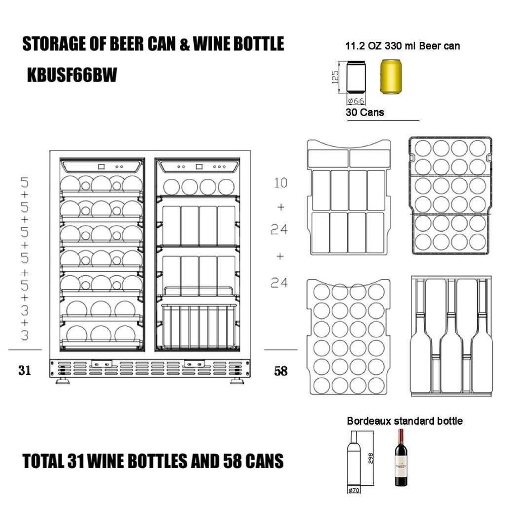 36 Beer and Wine Cooler Combination with Low-E Glass Door