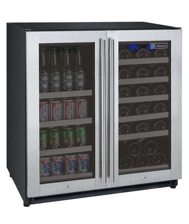 30" Wide FlexCount II Tru-Vino 30 Bottle/88 Can Dual Zone Stainless Steel Built-In Wine Refrigerator/Beverage Center - Allavino VSWB30-2SF20 - Allavino - Wine Fridge Pros