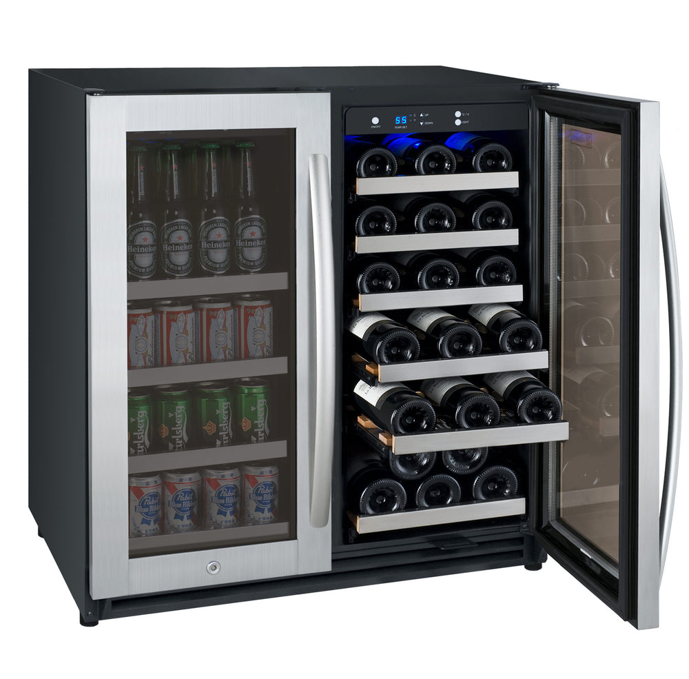 30" Wide FlexCount II Tru-Vino 30 Bottle/88 Can Dual Zone Stainless Steel Built-In Wine Refrigerator/Beverage Center - Allavino VSWB30-2SF20 - Allavino - Wine Fridge Pros