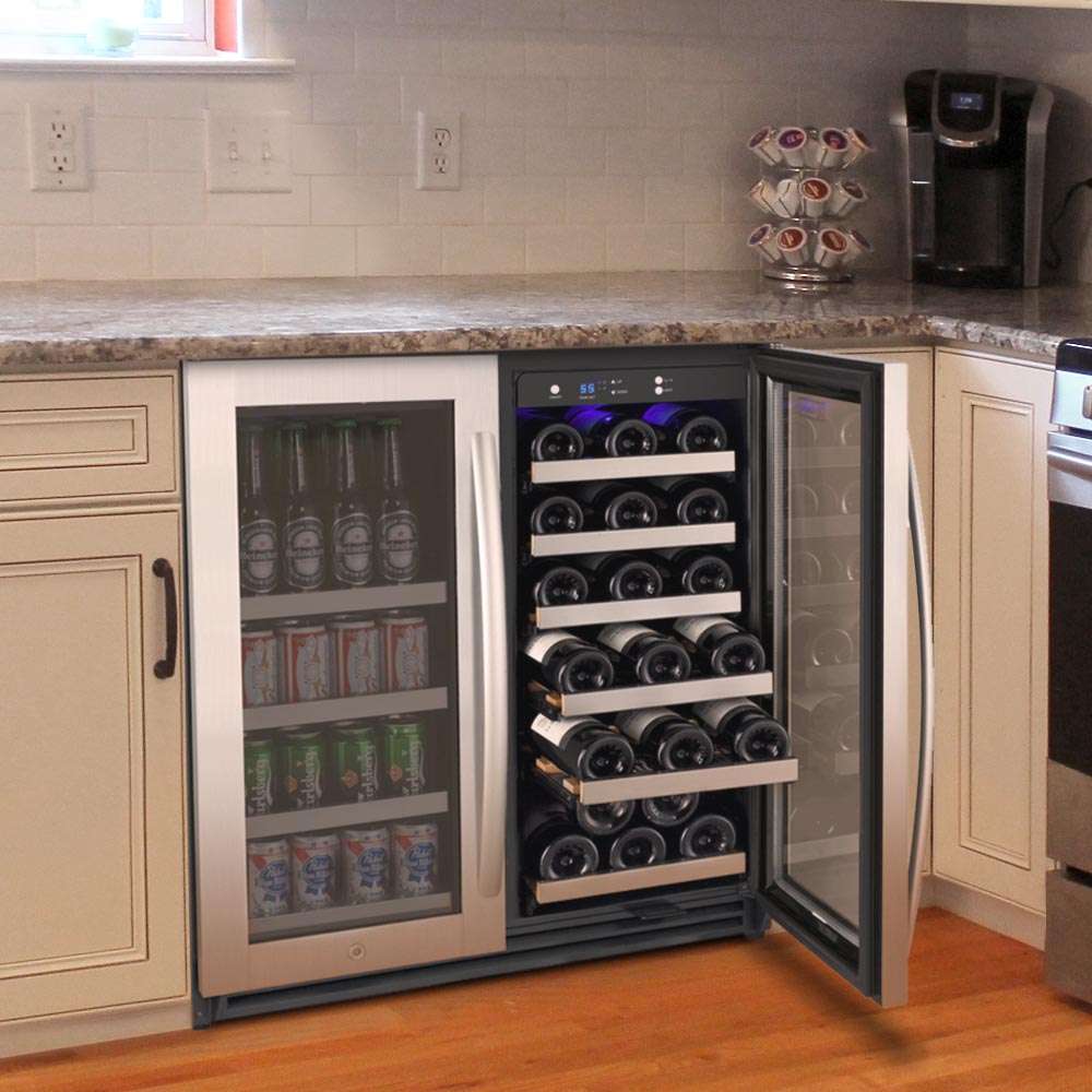 30" Wide FlexCount II Tru-Vino 30 Bottle/88 Can Dual Zone Stainless Steel Built-In Wine Refrigerator/Beverage Center - Allavino VSWB30-2SF20 - Allavino - Wine Fridge Pros