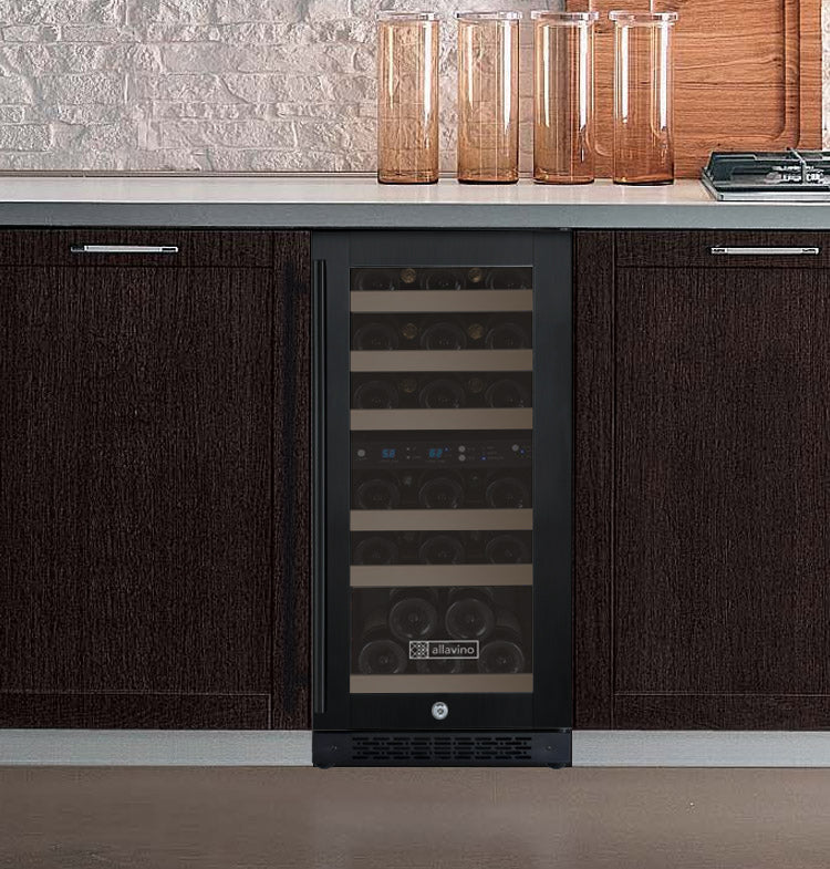 15" Wide FlexCount II Tru-Vino 30 Bottle Dual Zone Black Wine Refrigerator - Allavino VSWR30-2BR20 - Allavino - Wine Fridge Pros