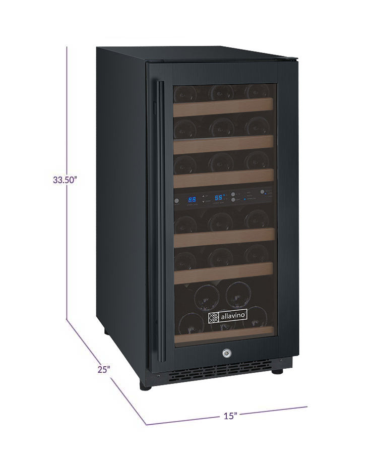 15" Wide FlexCount II Tru-Vino 30 Bottle Dual Zone Black Wine Refrigerator - Allavino VSWR30-2BR20 - Allavino - Wine Fridge Pros