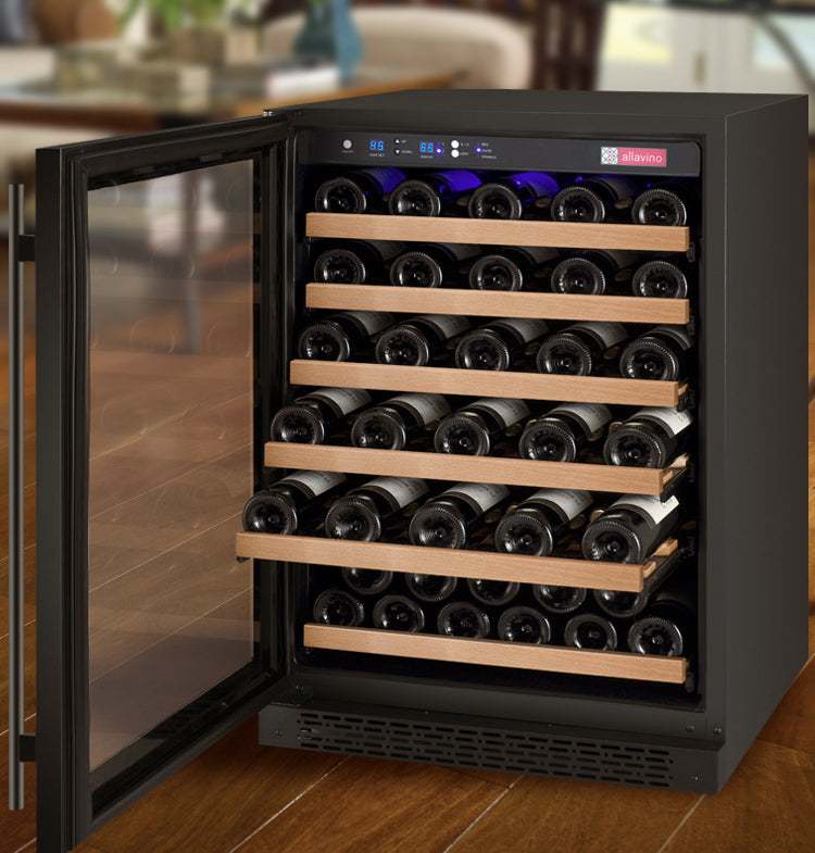 24" Wide FlexCount II Tru-Vino 56 Bottle Single Zone Black Left Hinge Wine Refrigerator - Allavino VSWR56-1BL20 - Allavino - Wine Fridge Pros