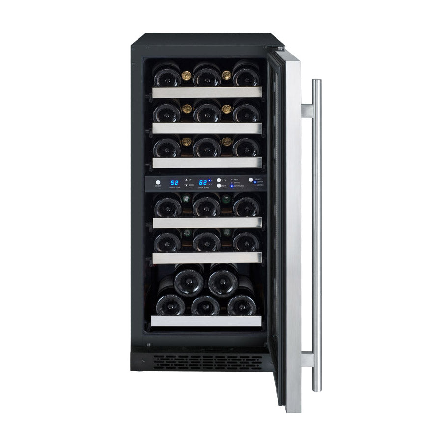 15" Wide FlexCount II Tru-Vino 30 Bottle Dual Zone Stainless Steel Right Hinge Wine Refrigerator - Allavino VSWR30-2SR20 - Allavino - Wine Fridge Pros