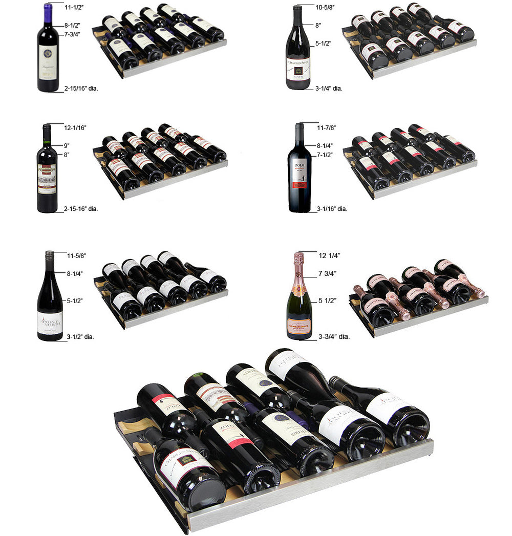 24" Wide FlexCount II Tru-Vino 172 Bottle Dual Zone Black Right Hinge Wine Refrigerator - Allavino VSWR172-2BR20 - Allavino - Wine Fridge Pros