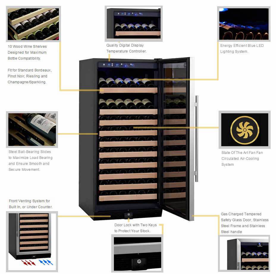 56" Upright Wine And Beverage Refrigerator Combo With Glass Door - KingsBottle KBU100BW2 - KingsBottle - Wine Fridge Pros