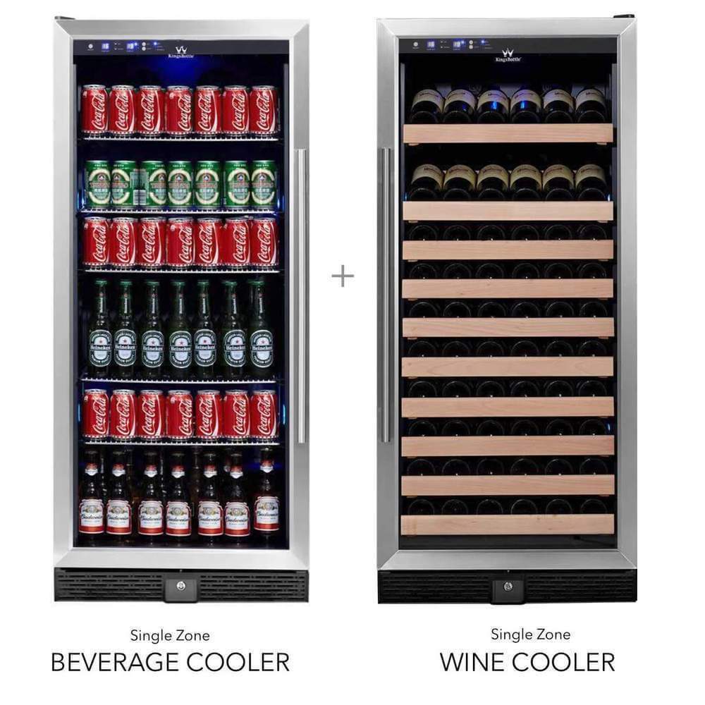 56" Upright Wine And Beverage Refrigerator Combo With Glass Door - KingsBottle KBU100BW2 - KingsBottle - Wine Fridge Pros