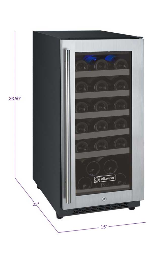 15" Wide FlexCount II Tru-Vino 30 Bottle Single Zone Stainless Steel Right Hinge Wine Refrigerator - Allavino VSWR30-1SR20 - Allavino - Wine Fridge Pros